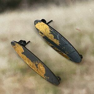 ARTISAN's BENCH Oxidized Sterling Silver and Keum Boo Oval Earrings: NWOT!